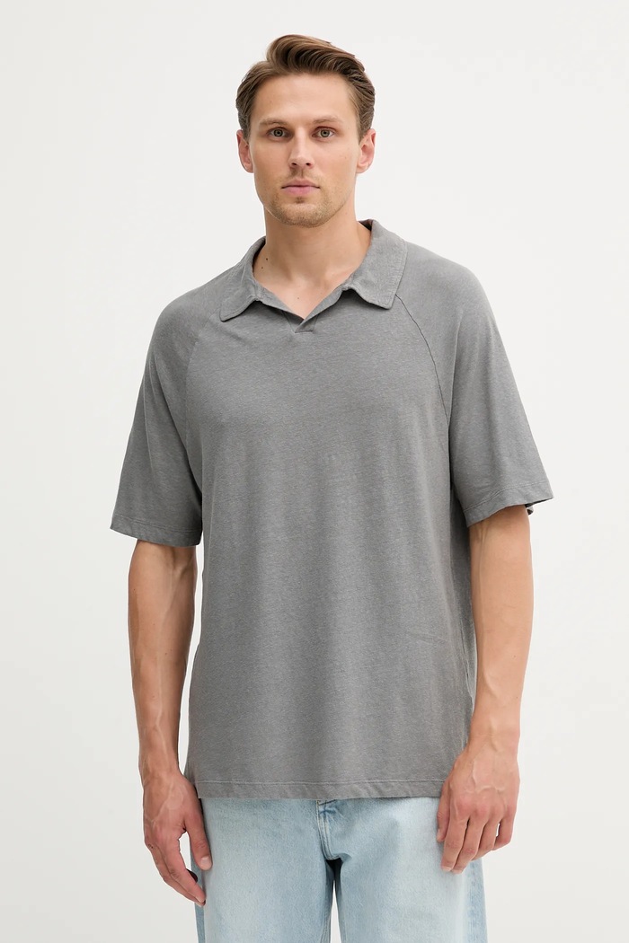 Ľanové polo United Colors of Benetton relaxed sivá 3UTFU302A