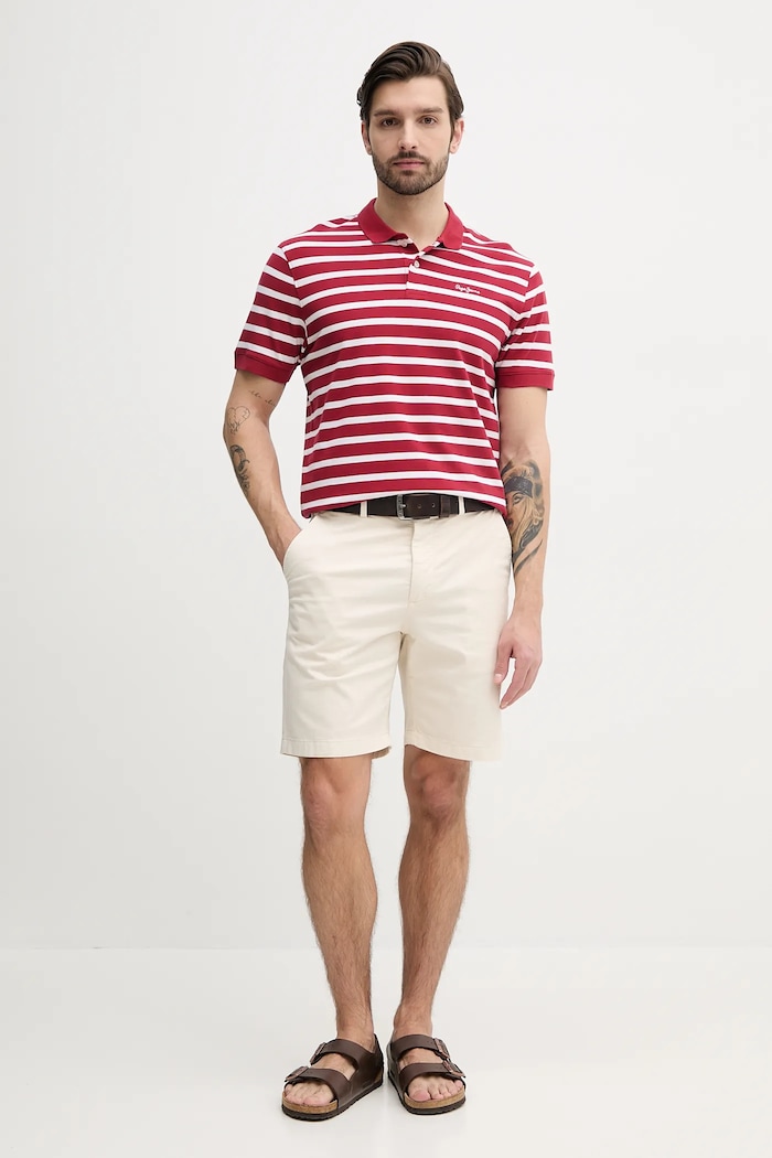 Памучна тениска с яка Pepe Jeans BARRET PM542241 червен SS25
