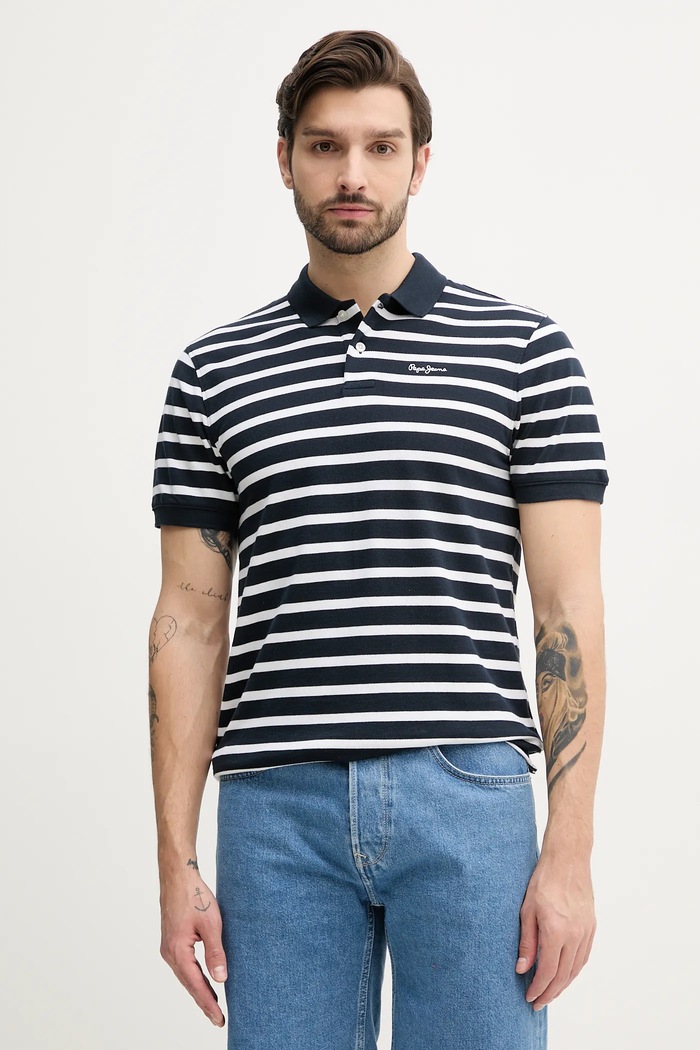 Pepe Jeans Bavlněné polo tričko Pepe Jeans BARRET námořnická modř PM542241