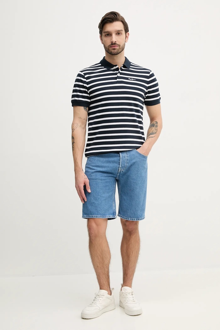 Pepe Jeans Bavlněné polo tričko Pepe Jeans BARRET PM542241 námořnická modř SS25