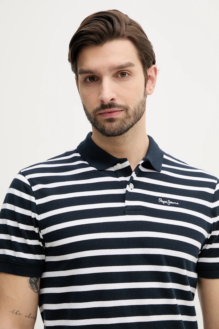 Bavlněné polo tričko Pepe Jeans BARRET Pepe Jeans PM542241 námořnická modř