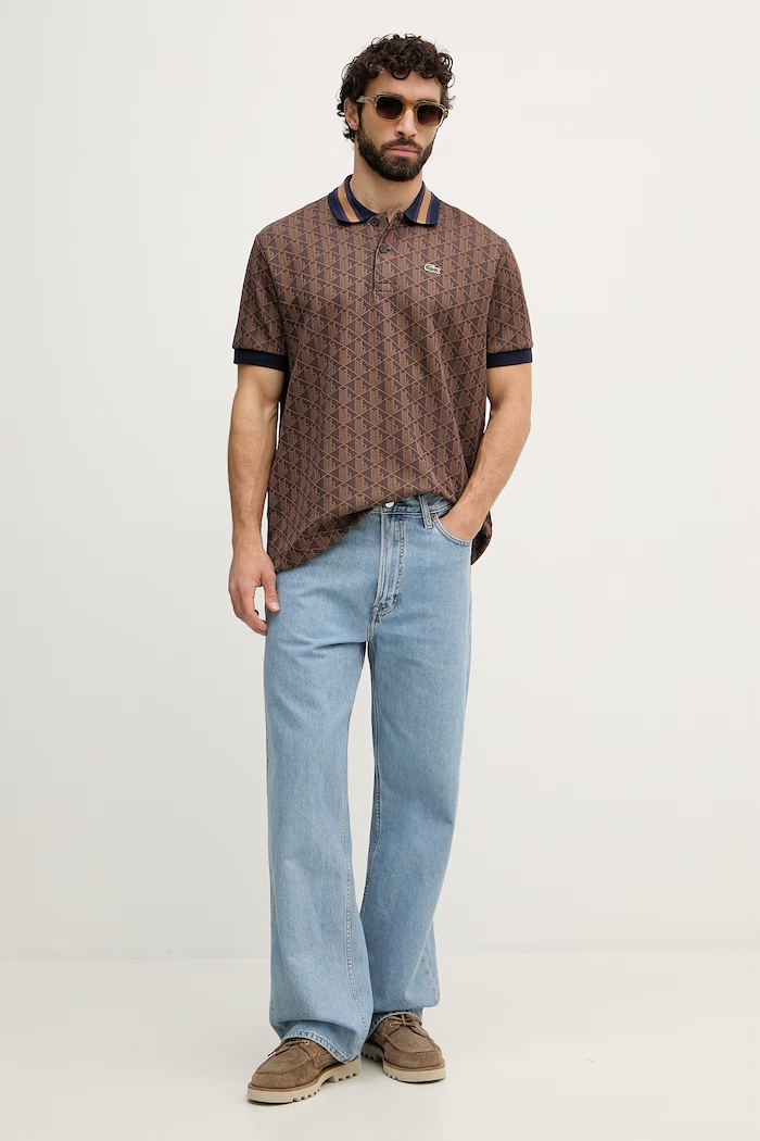Lacoste тениска с яка мъжка DH1417 кафяв SS26