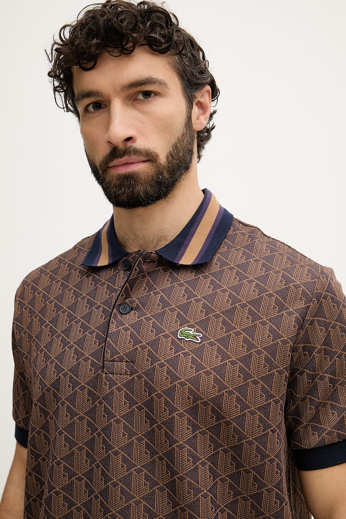 Lacoste тениска с яка мъжка кафяв DH1417