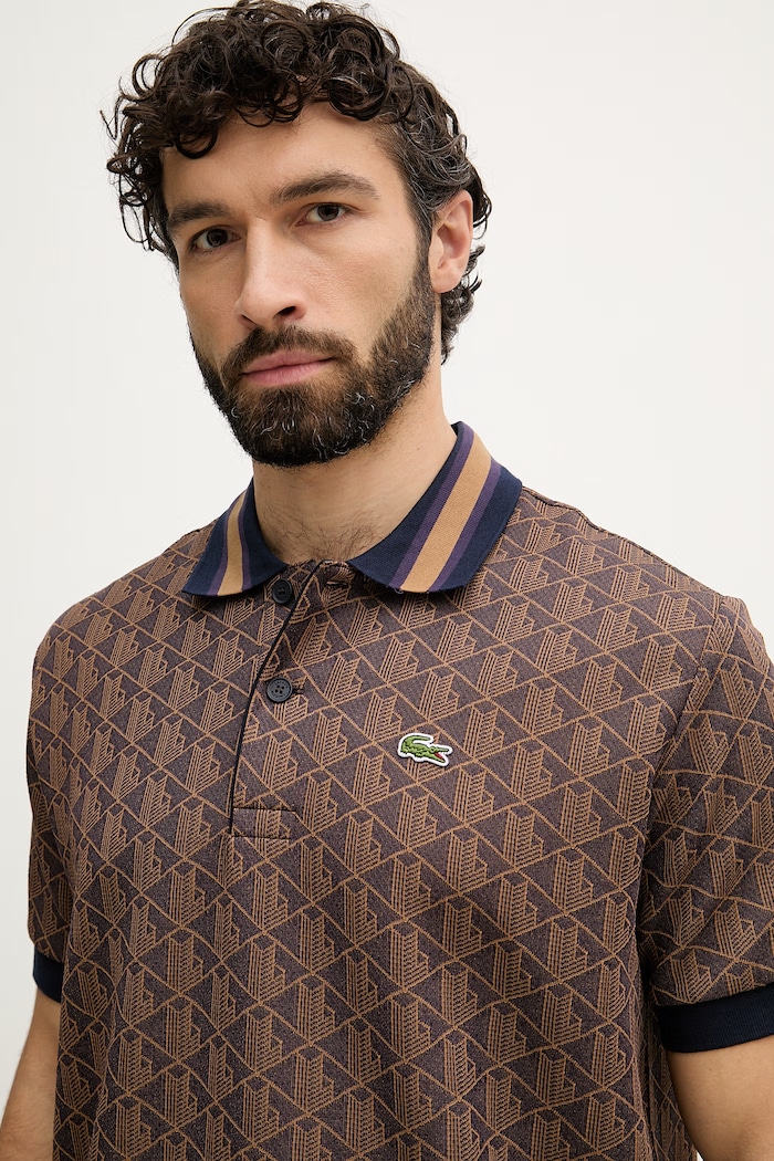 Lacoste тениска с яка мъжка кафяв DH1417
