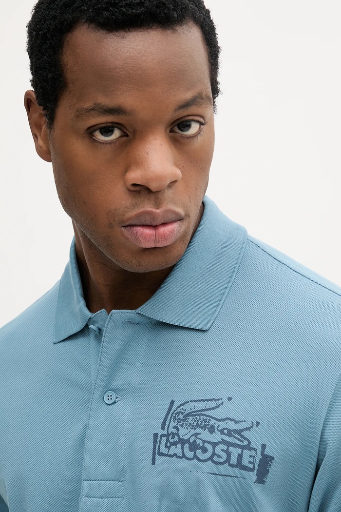Памучна тениска с яка Lacoste син PH0285