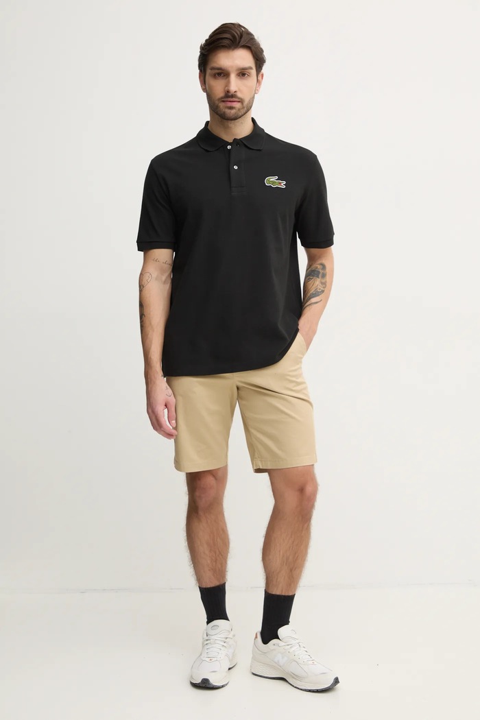 Βαμβακερό μπλουζάκι πόλο Lacoste PH2751 μαύρο SS25