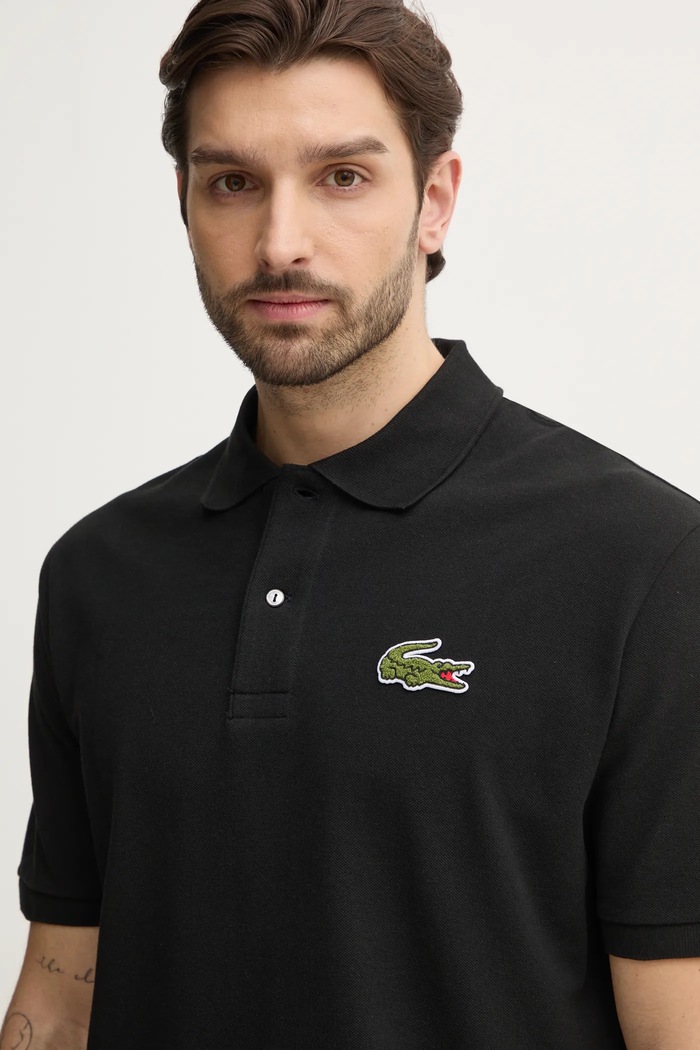 Βαμβακερό μπλουζάκι πόλο Lacoste μαύρο PH2751