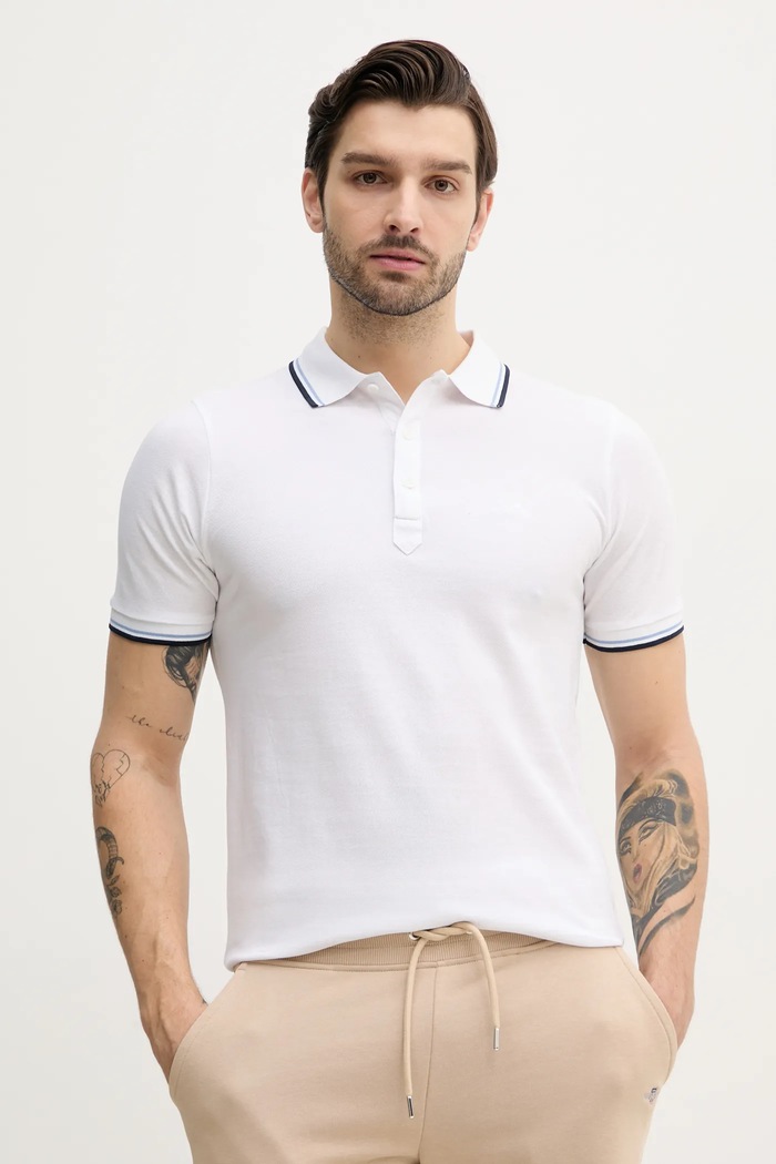 Bavlnené polo tričko Lindbergh jemný vzor biela 30.404010.WHITE.WAVE