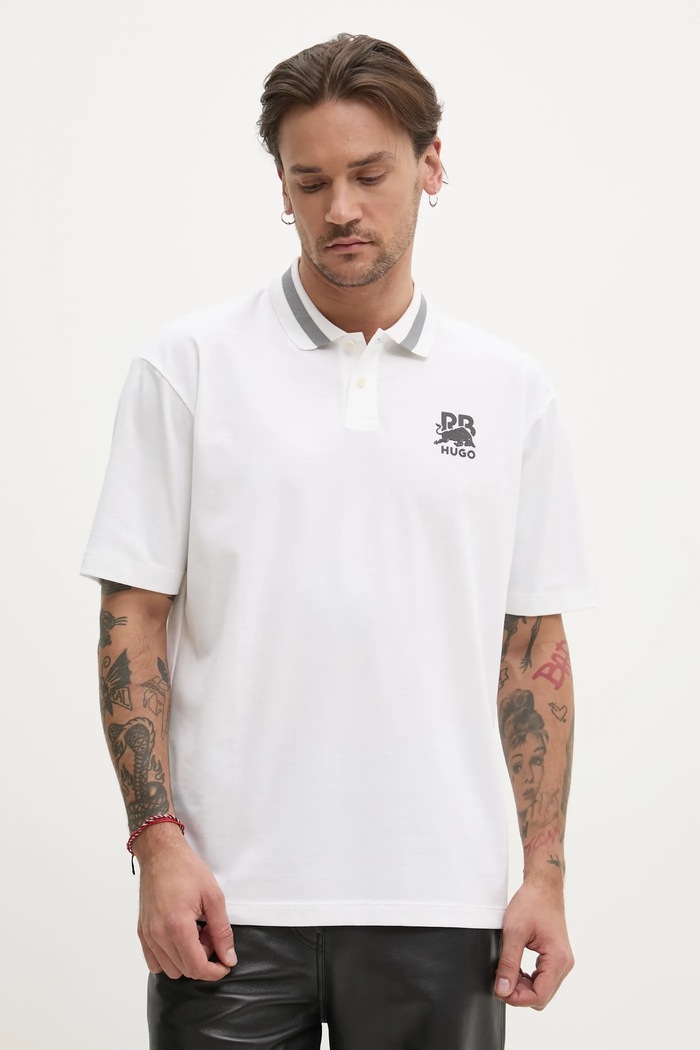 HUGO polo x RACING BULLS z elastanem beżowy 50542748