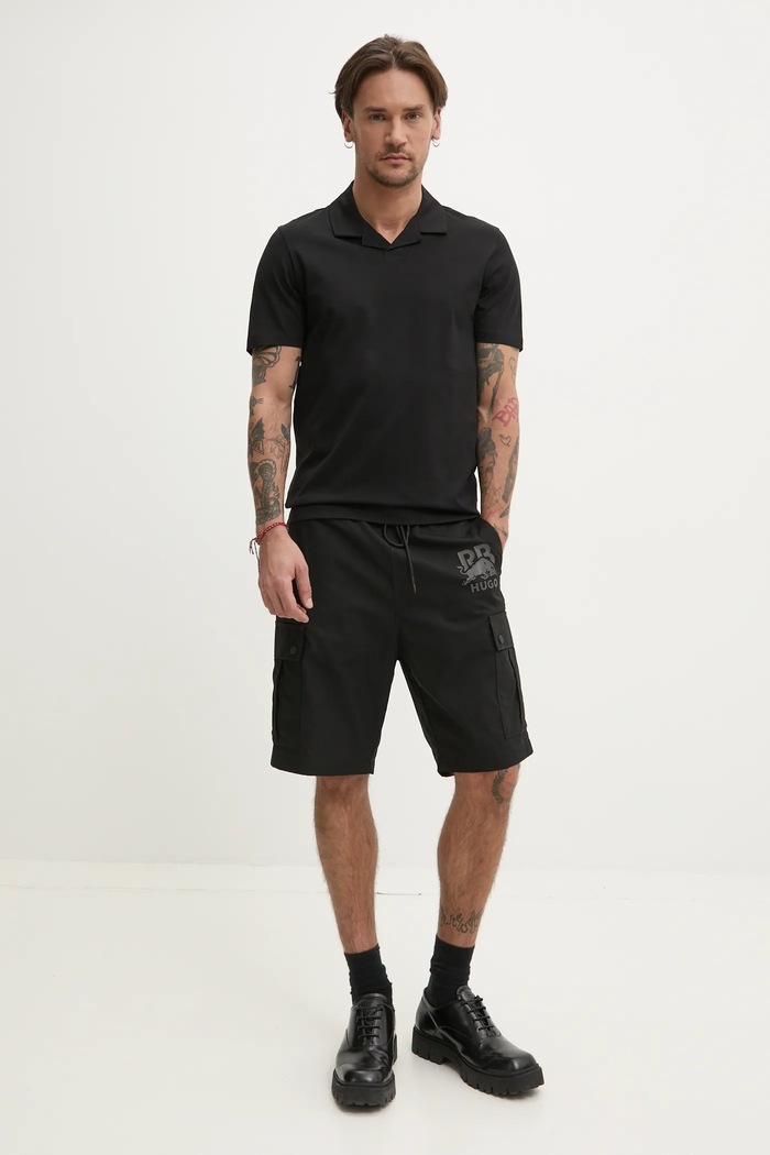Bavlnené polo tričko HUGO 50542961 čierna SS26