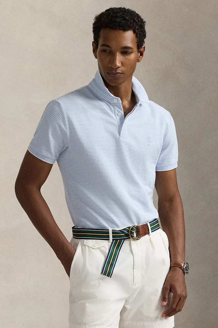 Bavlněné polo tričko Polo Ralph Lauren jemný vzor modrá 710963495
