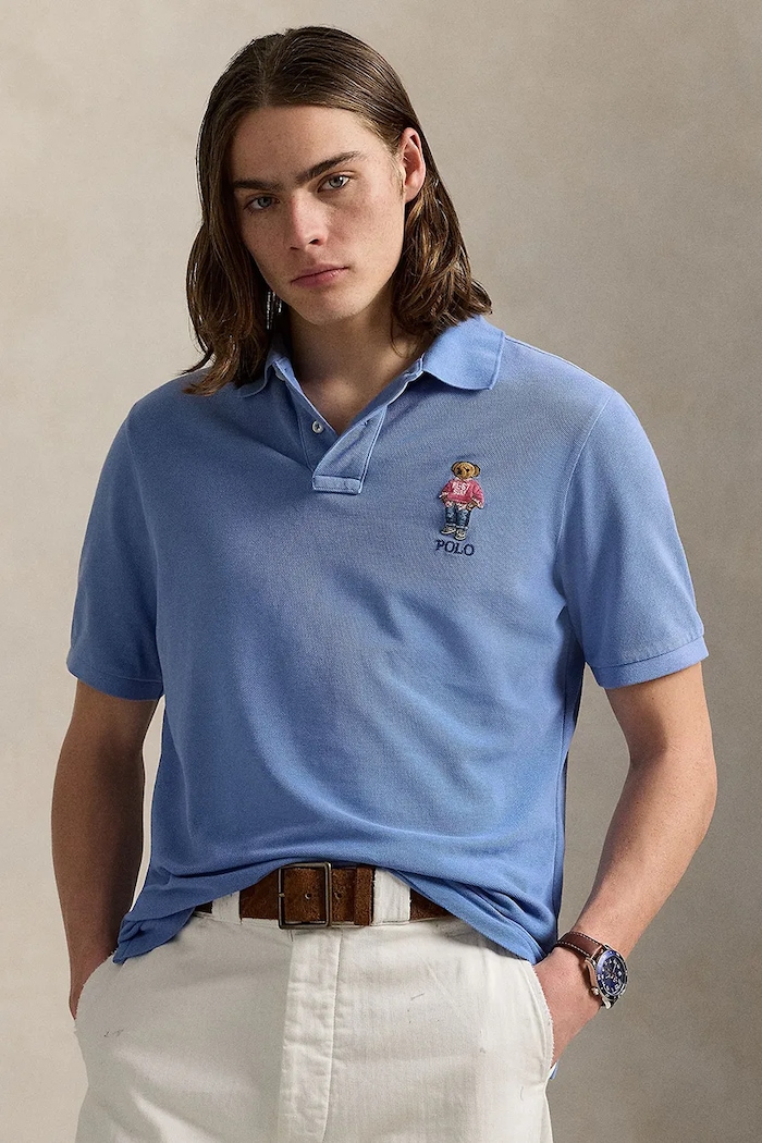 Bombažen polo Polo Ralph Lauren Brez vzorca modra 710969629