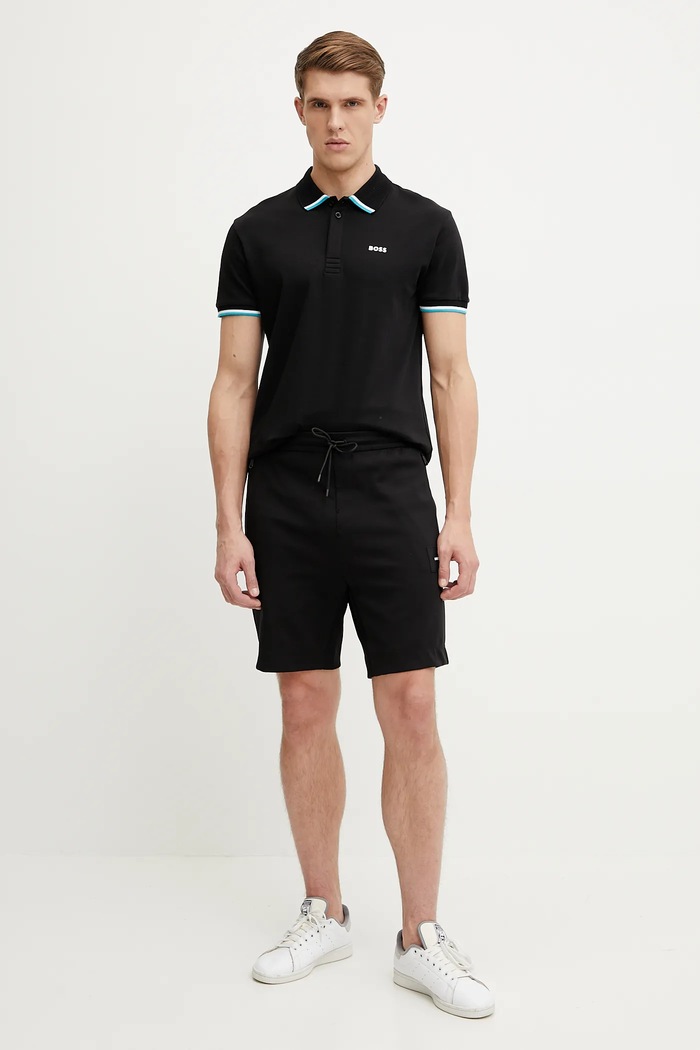BOSS Green polo de bumbac 50538185 negru SS25