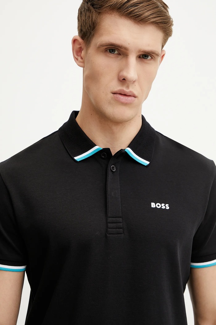 BOSS Green polo de bumbac negru 50538185