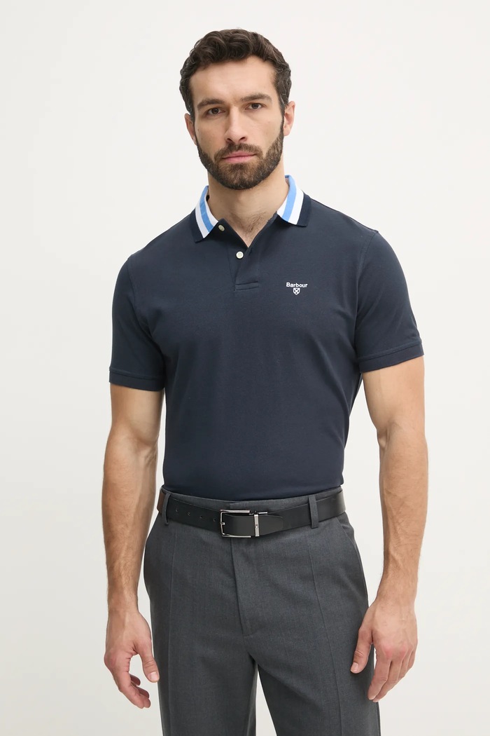 Barbour polo bawełniane Hawkesmoor Tipped Tailored Fit Polo Shirt bawełna granatowy MML1443
