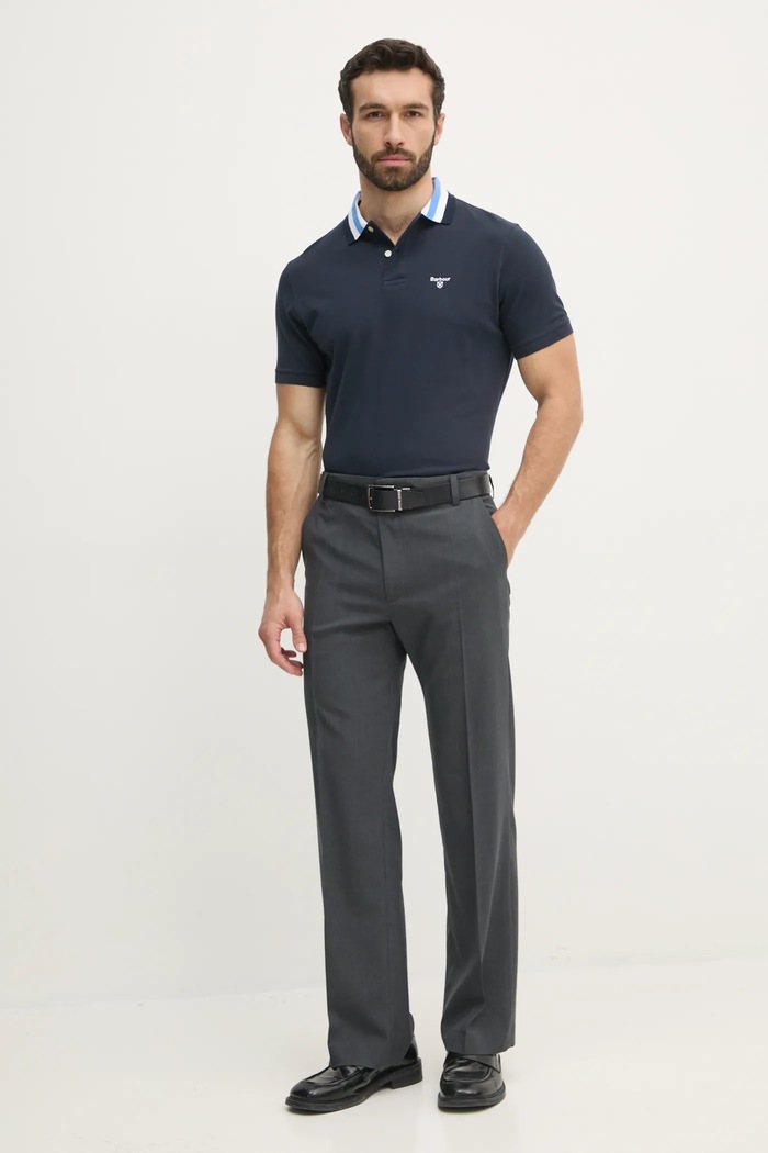 Barbour polo bawełniane Hawkesmoor Tipped Tailored Fit Polo Shirt MML1443 granatowy SS25