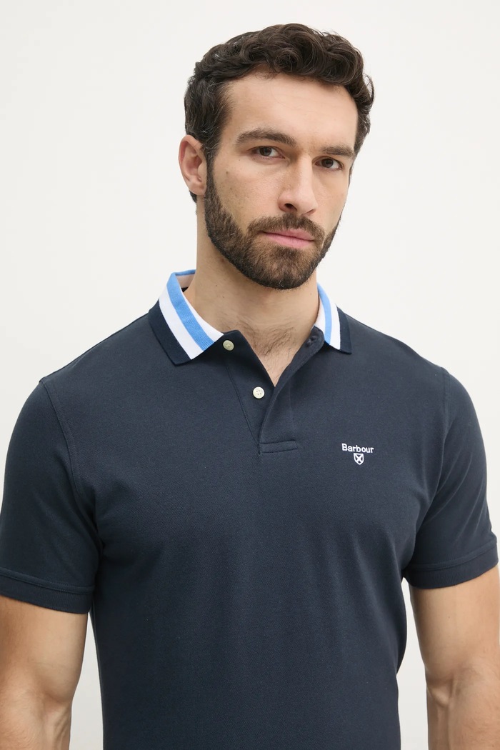 Barbour polo bawełniane Hawkesmoor Tipped Tailored Fit Polo Shirt granatowy MML1443