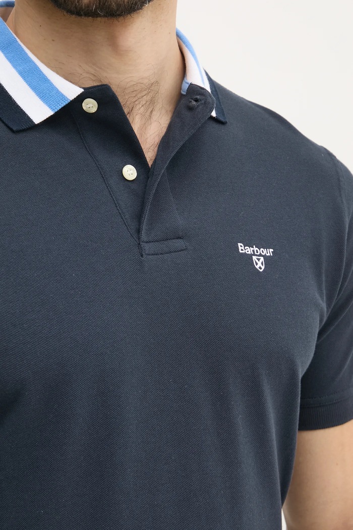 Barbour polo bawełniane Hawkesmoor Tipped Tailored Fit Polo Shirt MML1443 granatowy