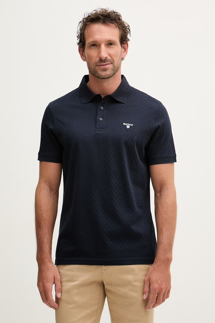 Barbour polo męskie bawełniane Sutton Tailored Fit Polo Shirt granatowy MML1459