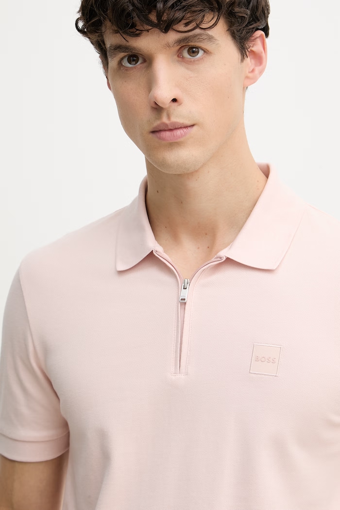 BOSS Orange polo tričko pánske s bavlnou ružová 50537507