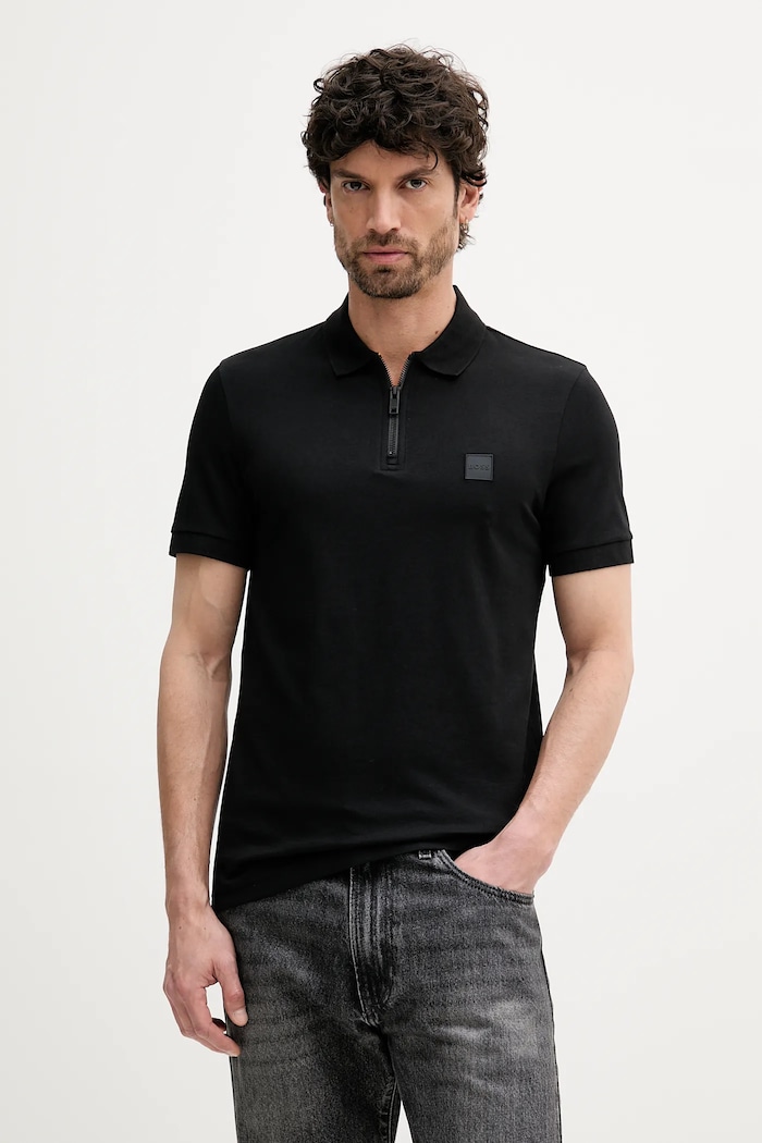 BOSS Orange polo tričko pánske s bavlnou jednofarebný čierna 50537507
