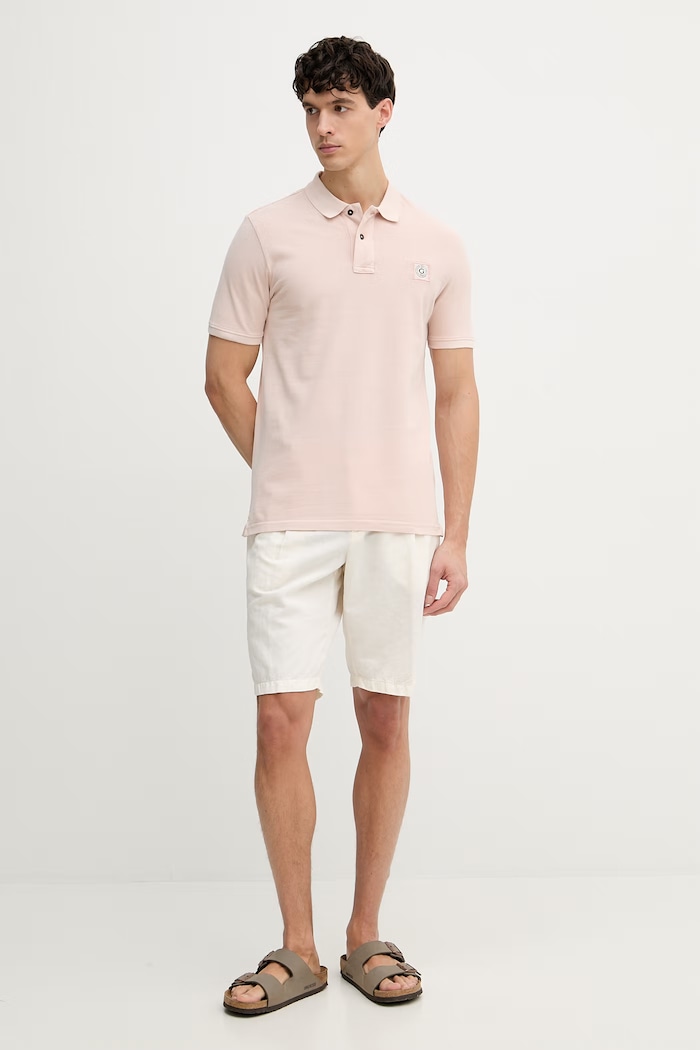 Βαμβακερό μπλουζάκι πόλο Guess M2YP24.KC9T1 ροζ SS26