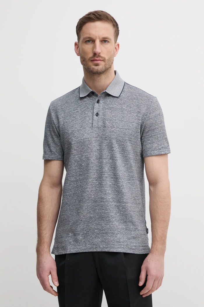 Lanena polo majica BOSS bez uzorka siva 50537501