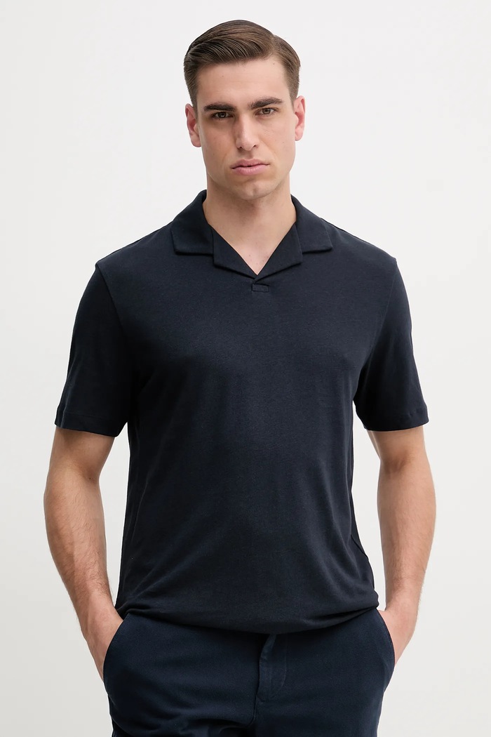 BOSS polo z domieszką lnu regular granatowy 50537502