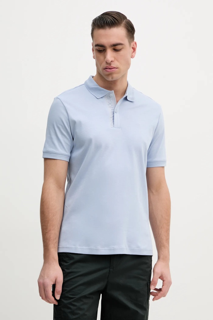 Bombažen polo Calvin Klein modra K10K114135
