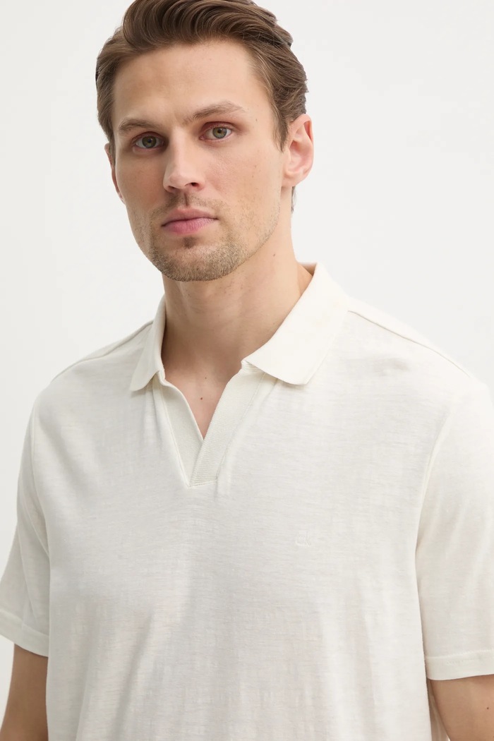 Polo tričko s prímesou ľanu Calvin Klein béžová K10K114136
