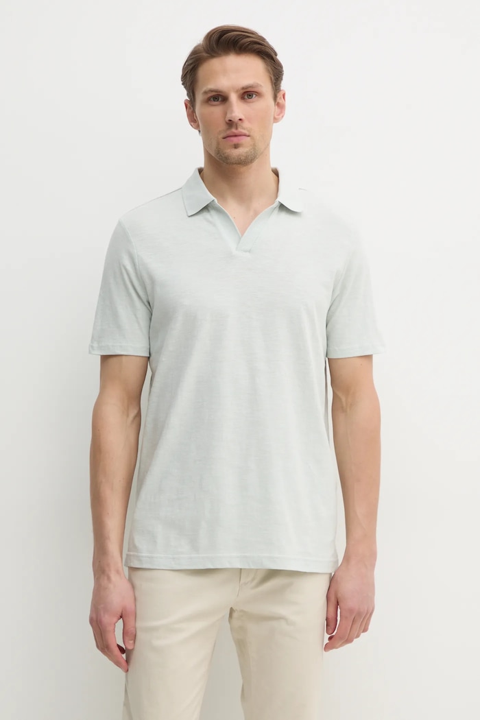 Polo tričko s lněnou směsí Calvin Klein hladký šedá K10K114136