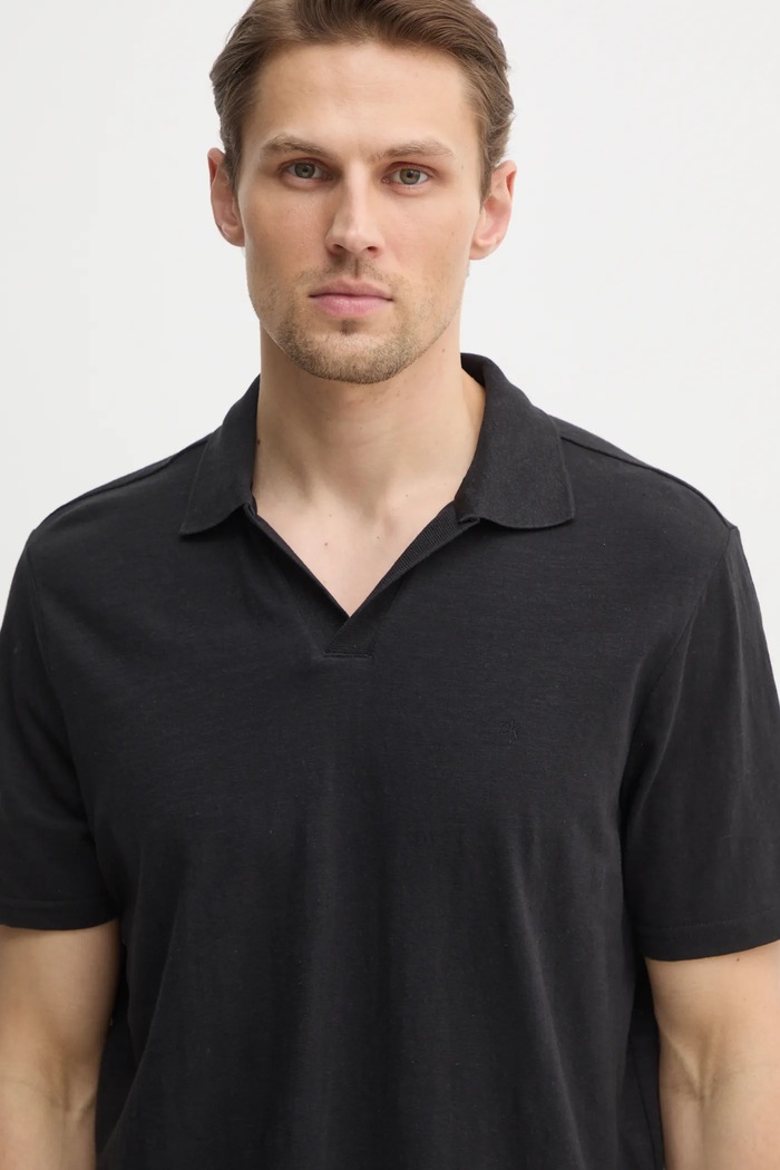 Calvin Klein polo z domieszką lnu czarny K10K114136