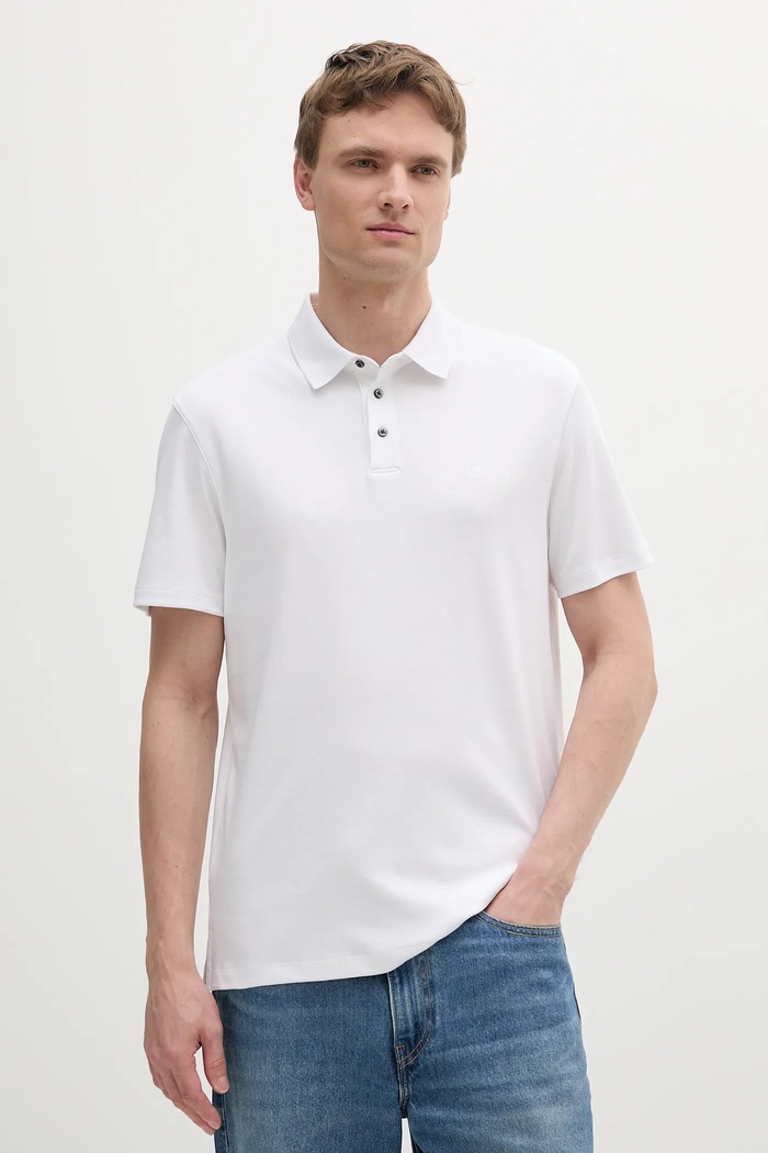 Calvin Klein polo tričko pánske bavlnené jednofarebný biela LV04LB276G