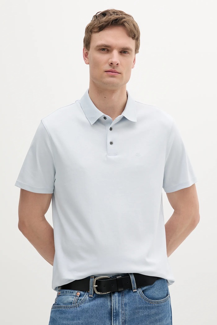 Calvin Klein polo tričko pánske bavlnené jednofarebný modrá LV04LB276G