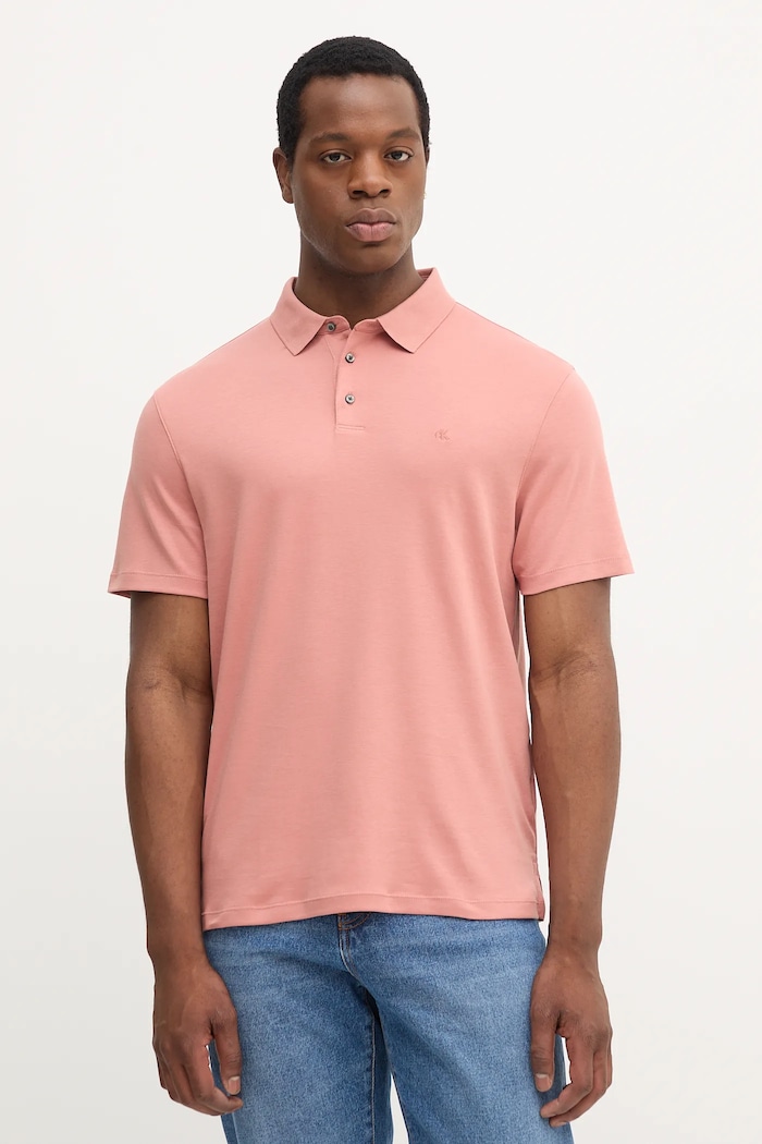 Calvin Klein polo tričko pánske bavlnené jednofarebný oranžová LV04LB276G