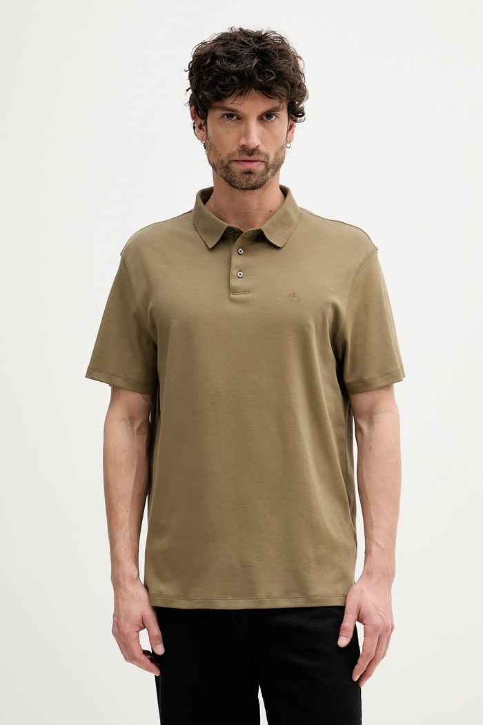 Calvin Klein polo tričko pánske bavlnené jednofarebný zelená LV04LB276G