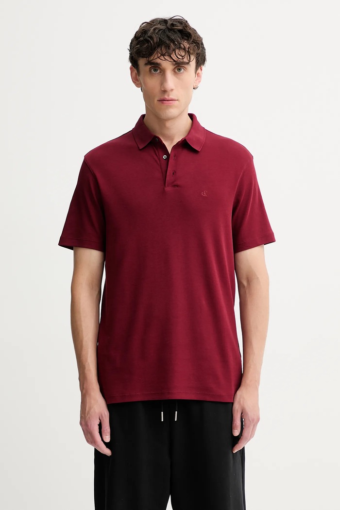 Calvin Klein polo tričko pánske bavlnené jednofarebný burgundské LV04LB276G