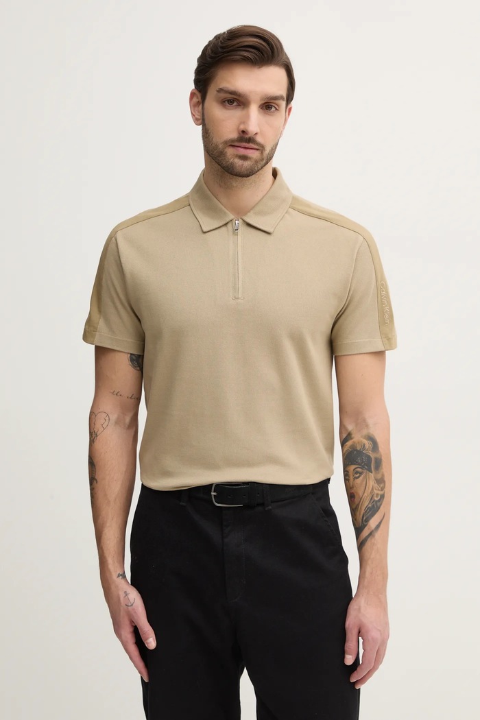 Bavlněné polo tričko Calvin Klein Jeans slim béžová J30J327240