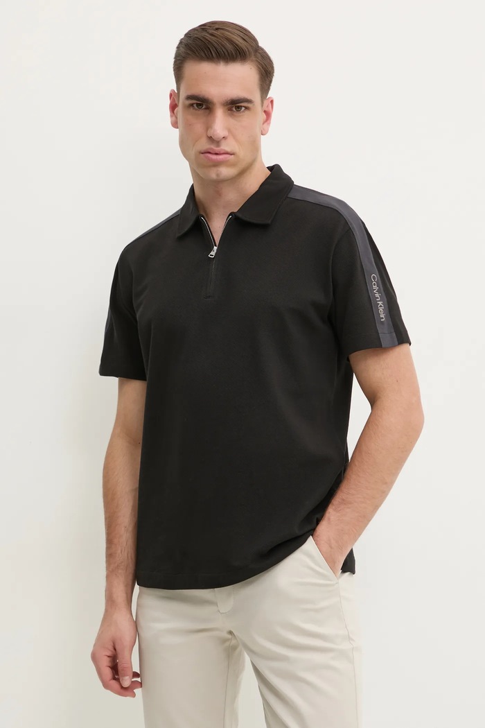 Bavlněné polo tričko Calvin Klein Jeans slim černá J30J327240