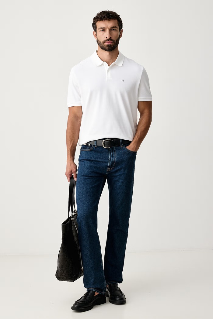 Calvin Klein Jeans Polo męskie bawełniane LV040EM269 biały SS26