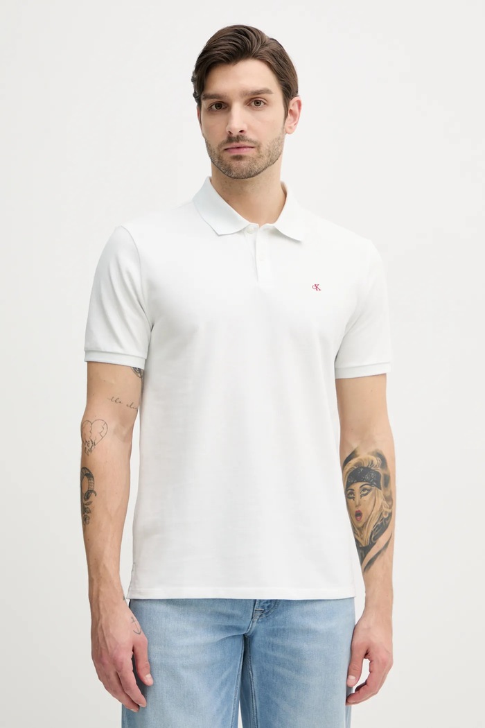 Calvin Klein Jeans polo tričko pánske bavlnené jednofarebný biela LV040EM269