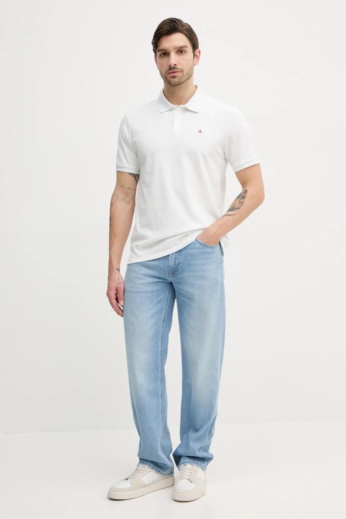 Calvin Klein Jeans polo tričko pánske bavlnené LV040EM269 biela SS26
