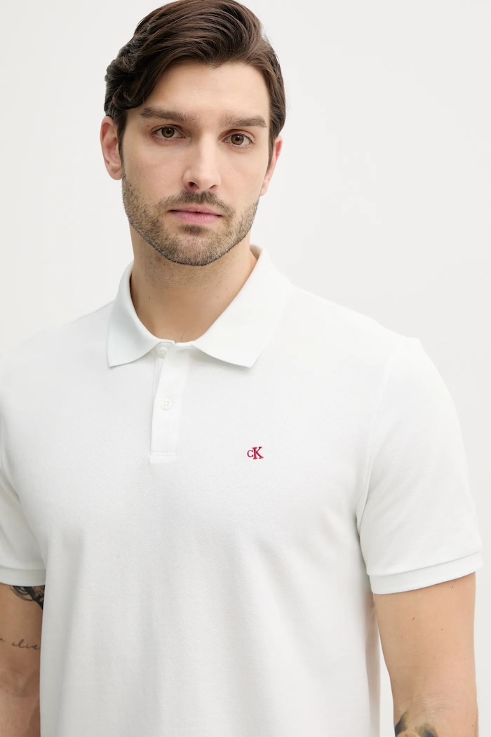 Calvin Klein Jeans polo tričko pánske bavlnené biela LV040EM269