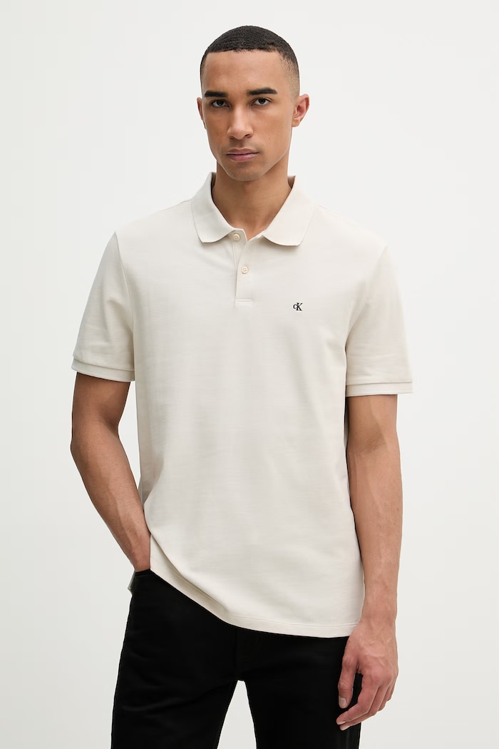 Calvin Klein Jeans polo tričko pánske bavlnené béžová LV040EM269