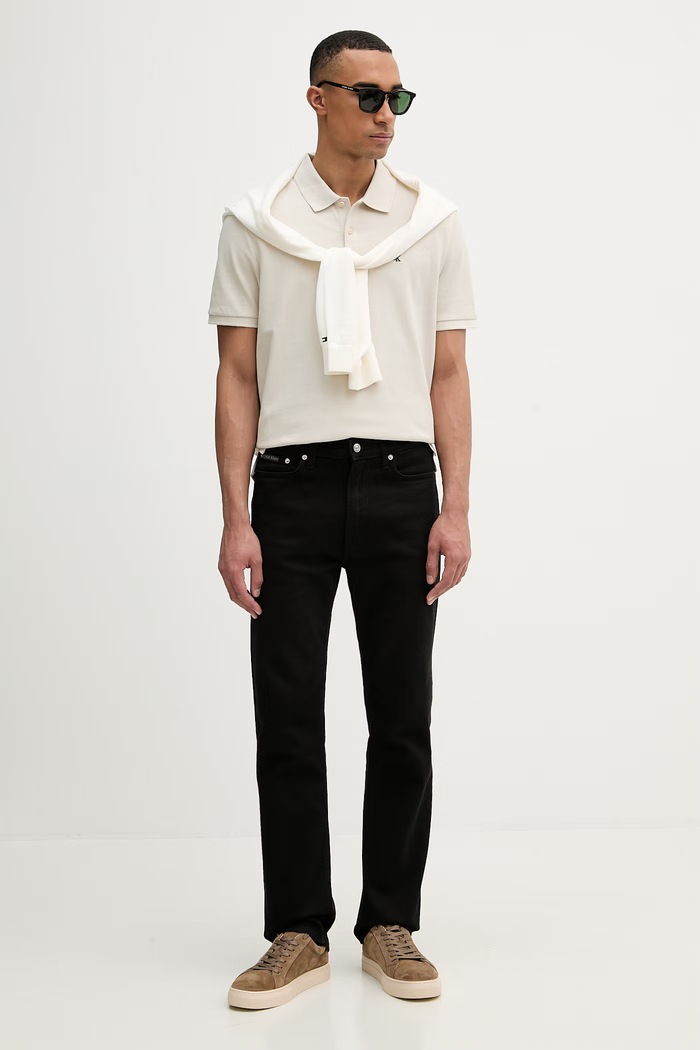 Calvin Klein Jeans polo tričko pánske bavlnené LV040EM269 béžová SS26