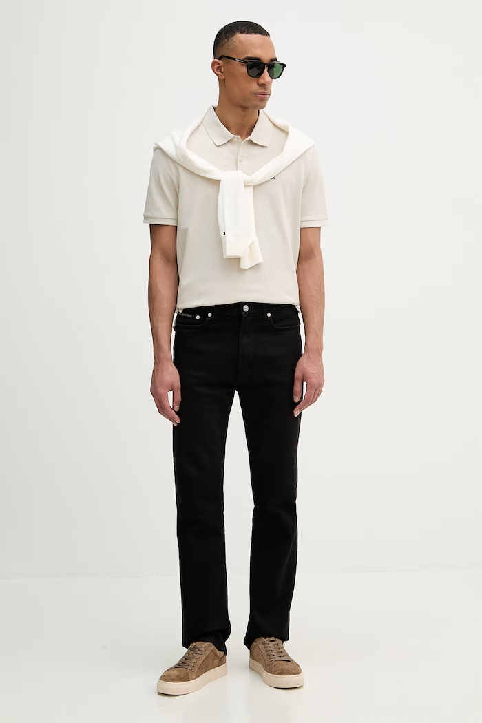 Calvin Klein Jeans polo tričko pánske bavlnené LV040EM269 béžová SS26