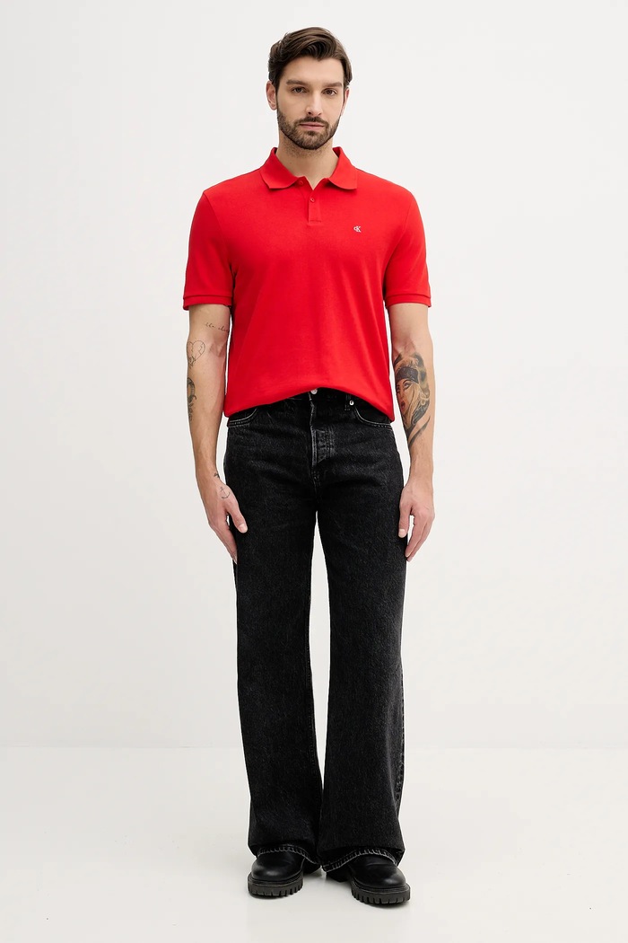 Calvin Klein Jeans polo tričko pánske bavlnené LV040EM269 červená SS26