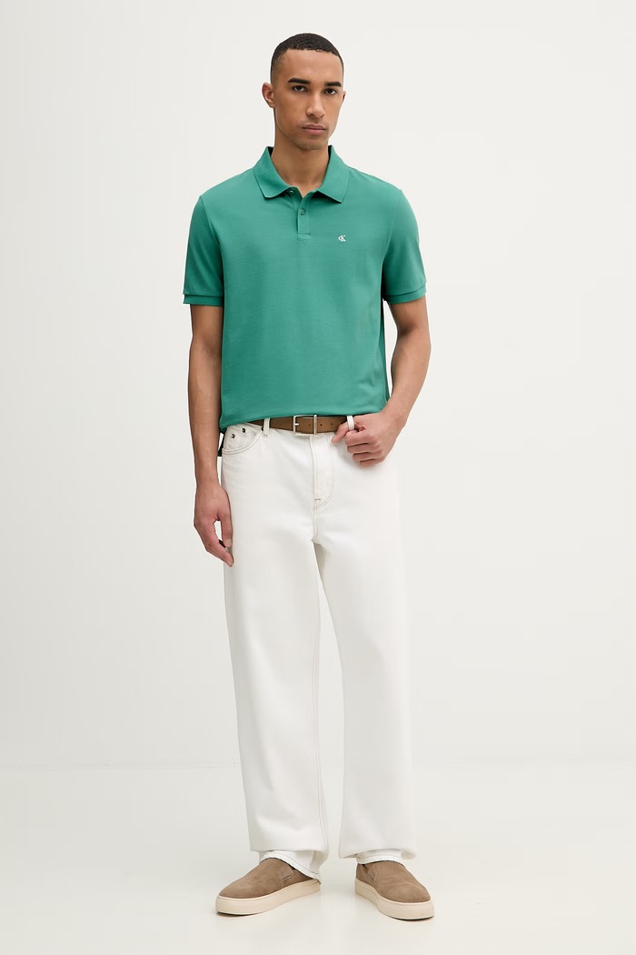 Calvin Klein Jeans polo tričko pánske bavlnené LV040EM269 zelená SS26