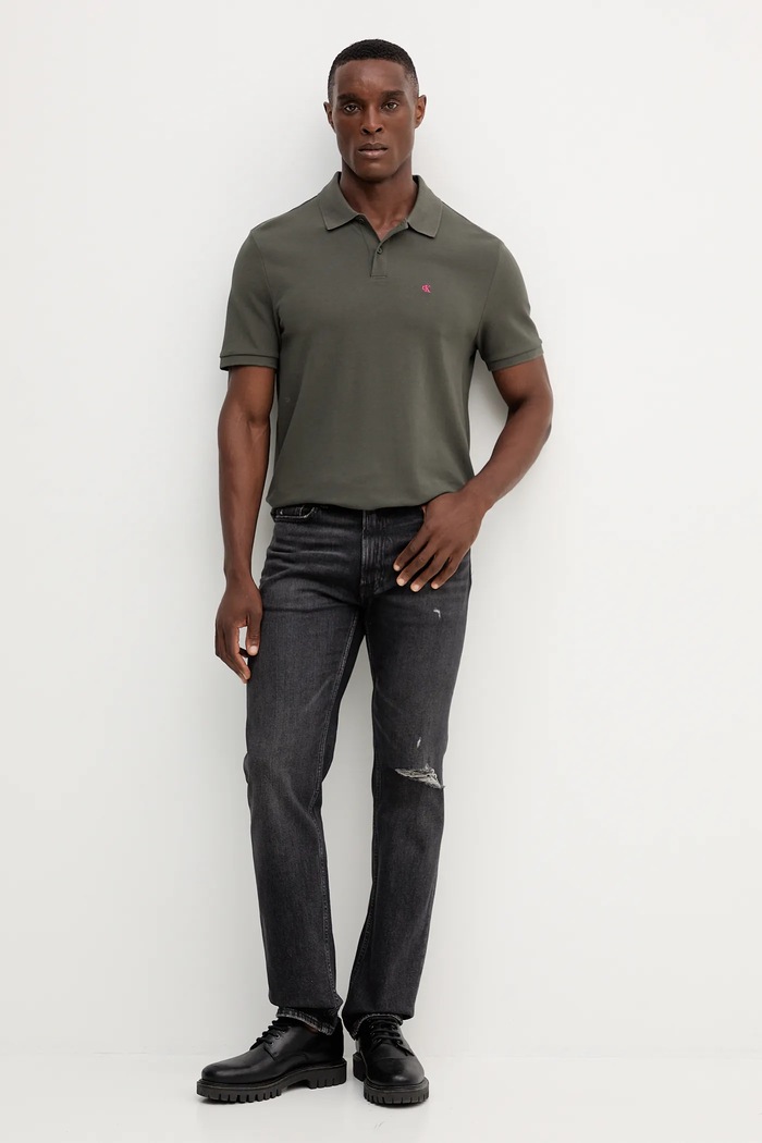 Calvin Klein Jeans polo tričko pánske bavlnené LV040EM269 sivá SS26