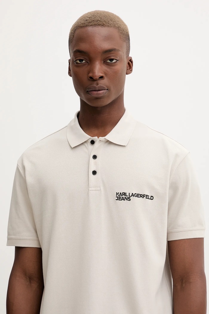 Karl Lagerfeld Jeans polo tričko pánske bavlnené béžová A2M17094